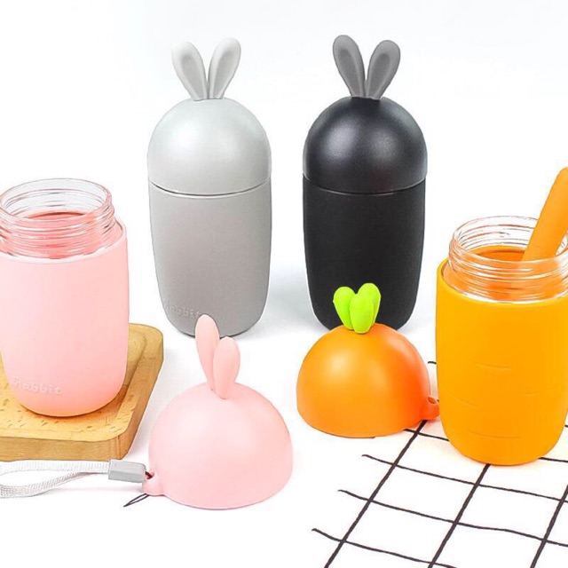 [HCM]Bình Nước Thủy Tinh Cà Rốt Và Tai Thỏ