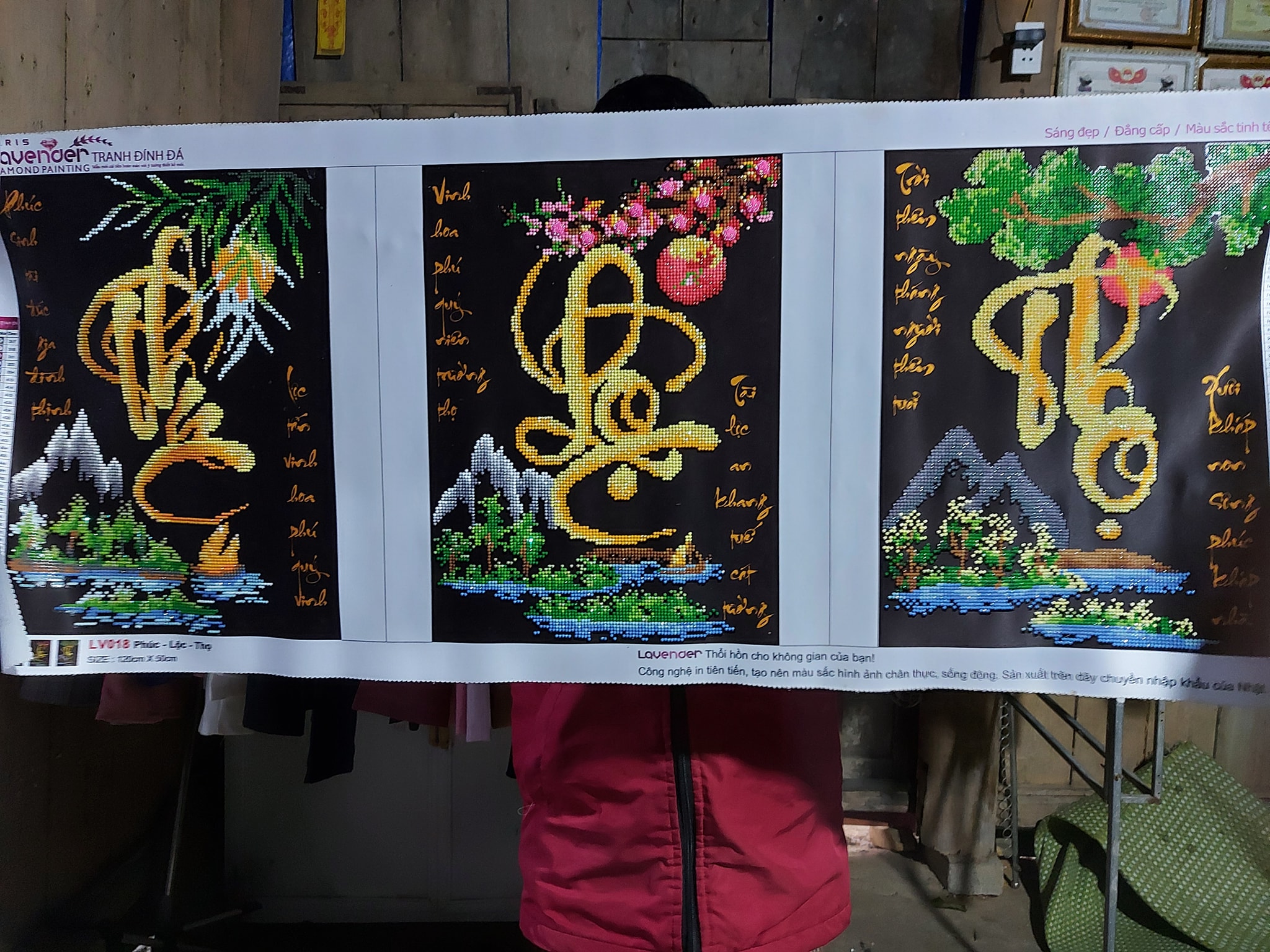 Tranh đính đá Phúc Lộc Thọ LV018 (120x50cm) - chưa đính đá