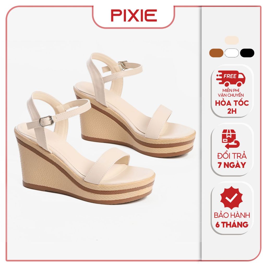 Giày Sandal Đế Xuồng 9cm Quai Ngang Pixie H100