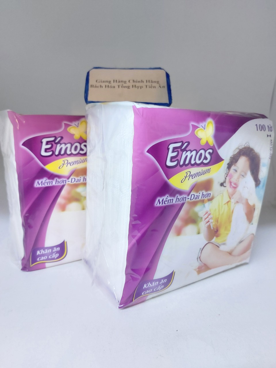 [HCM]2 Khăn giấy vuông E'mos Premium 100 tờ (2 bịch ) Mềm Hơn-Dai Hơn