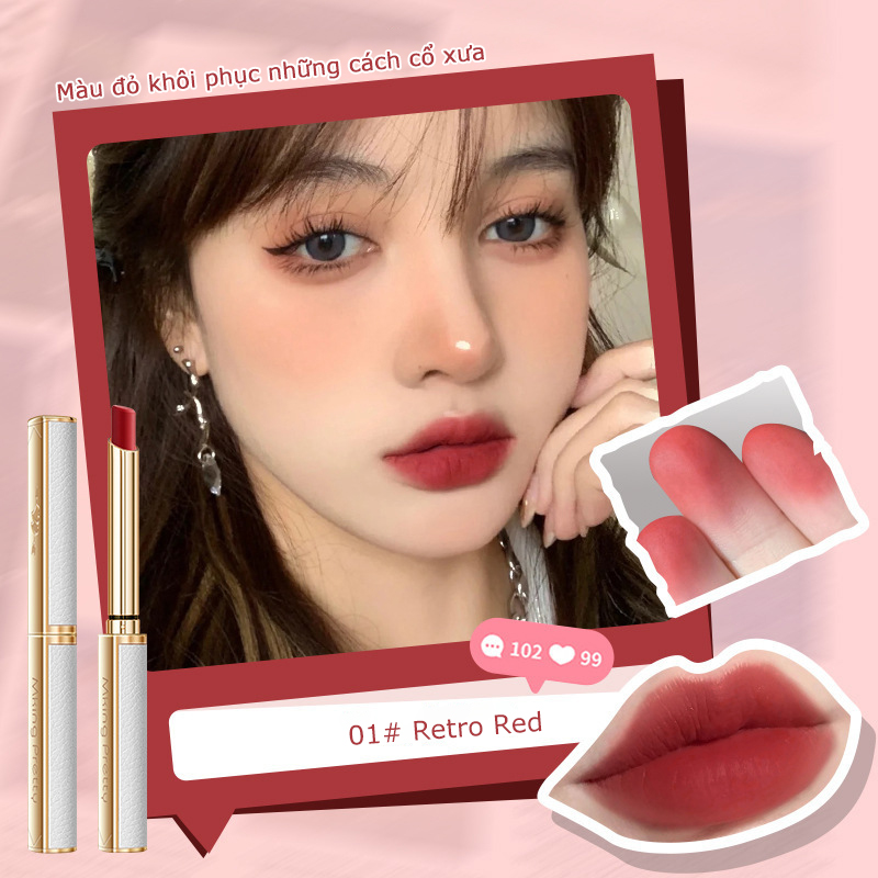 Women's matte lipstick with 6 color collection super fine soft velvet long-lasting lipstick
