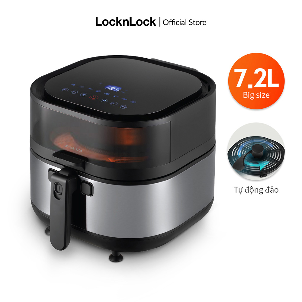 Ejf596blk - nồi chiên không dầu khuấy lock&lock (7. 2l) - khuyấy đảo tự động - 8 chế độ nấu - cửa số trong suốt - tay cầm có thể gập lại - điều khiển cảm ứng - nồi chống dính, chống ăn mòn - hàng chính hãng - bảo hành 2 năm