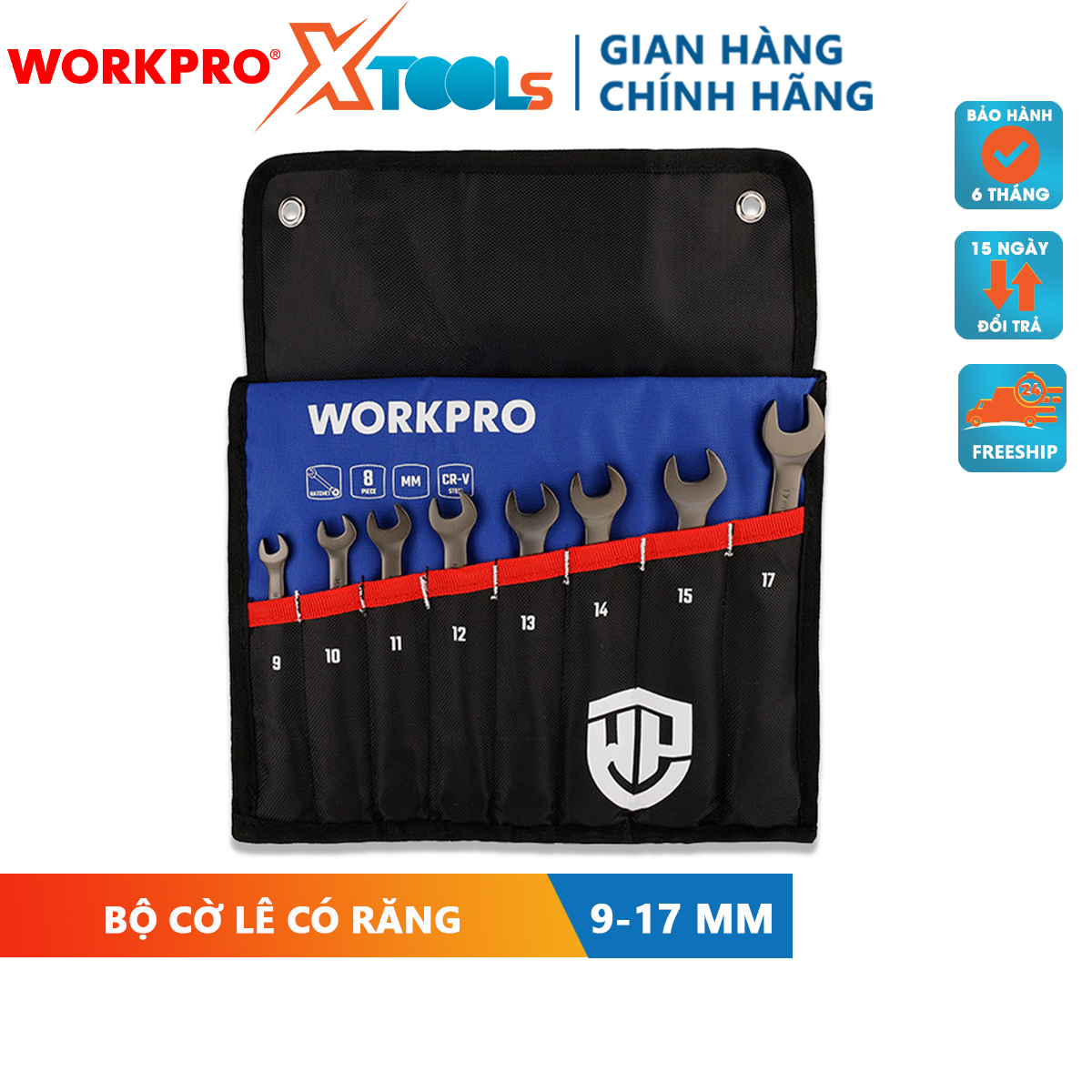 Bộ cờ lê vặn có răng 8 cái Workpro