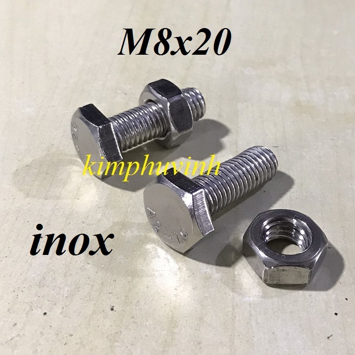 5 bộ - m8x20mm bulong inox - bulon inox 8li - ốc inox 8li