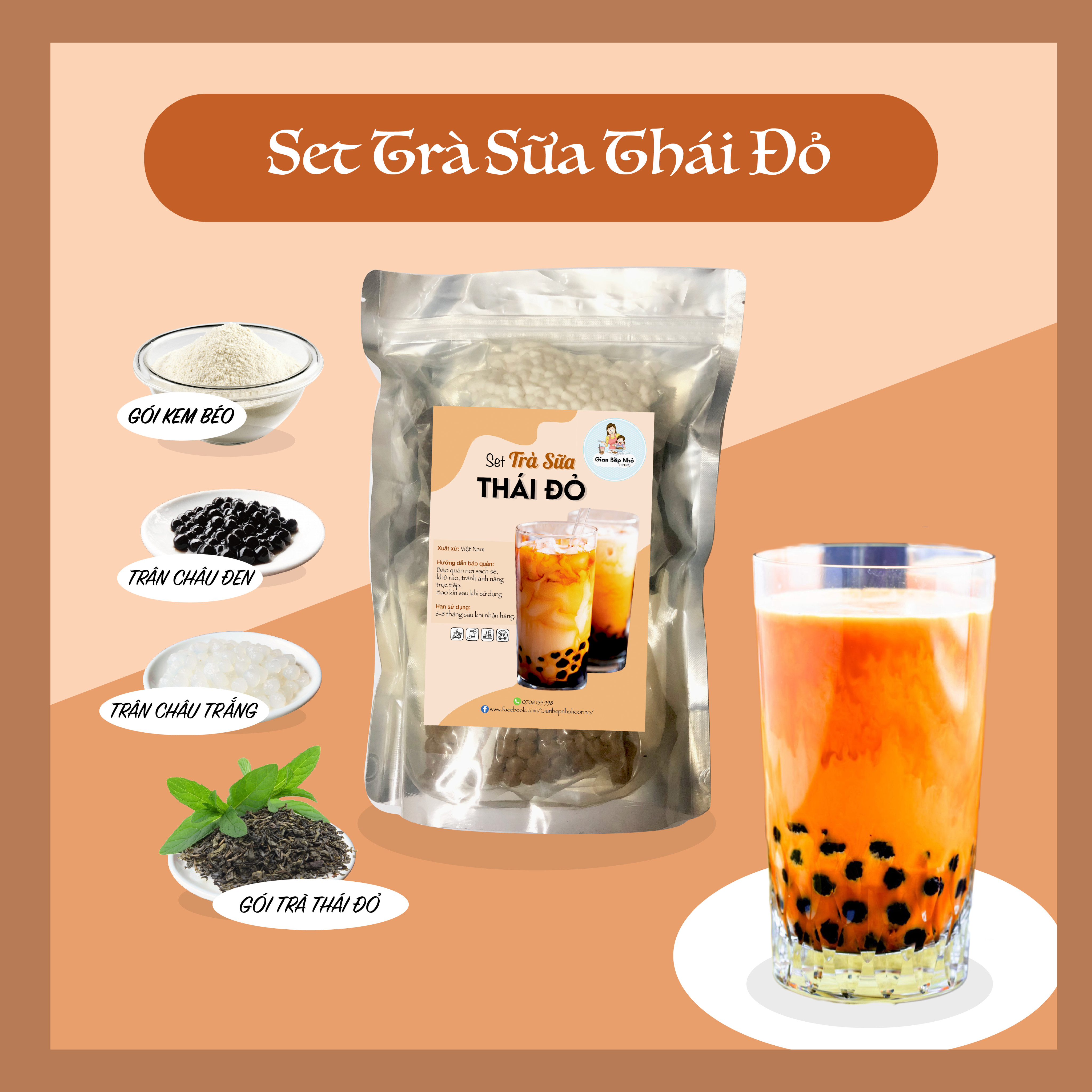 [HCM] Set Nguyên Liệu Tự Pha Trà Sữa Thái Đỏ (30-35 ly)