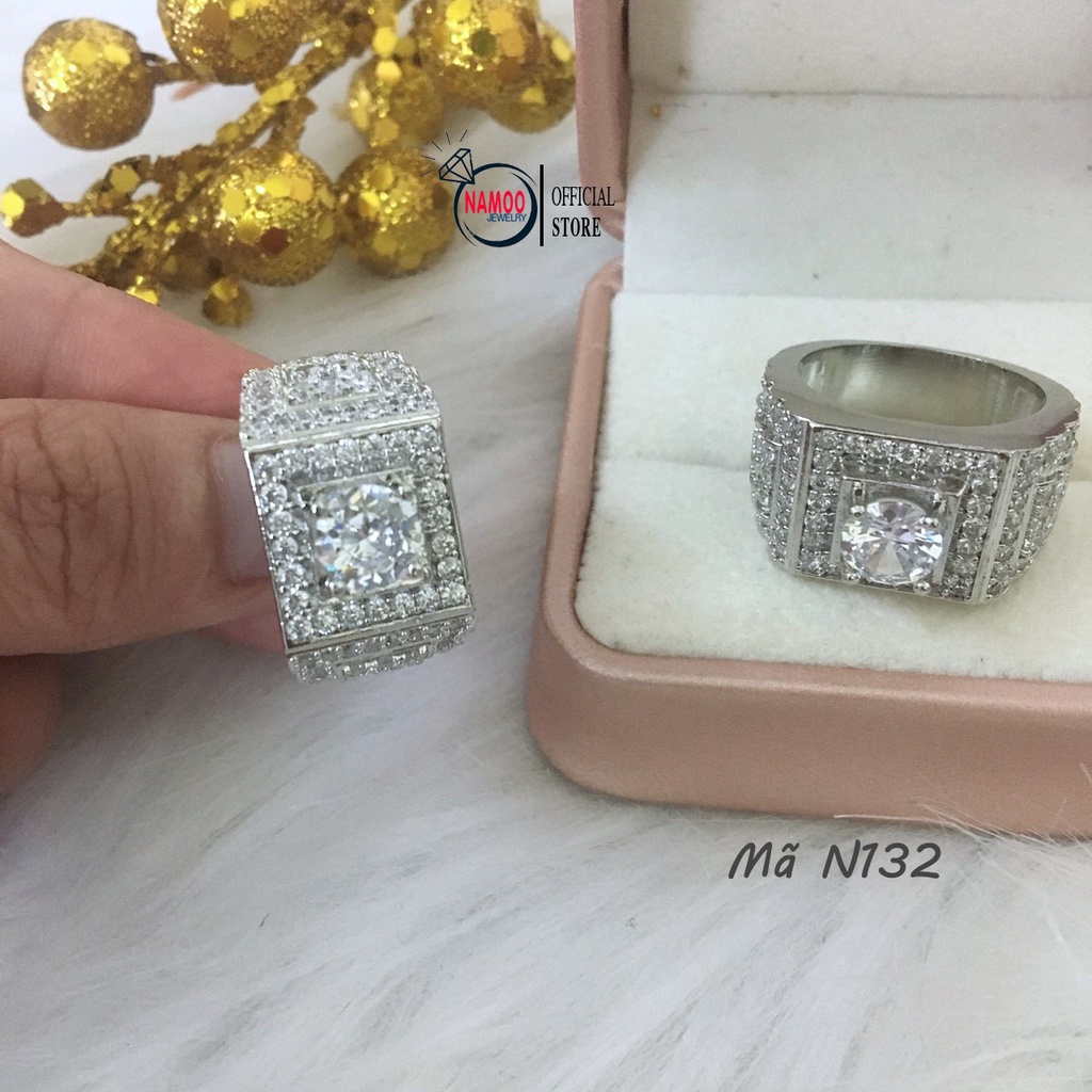 Nhẫn Nam Nữ Đính Đá N132 Bản Lớn Đủ Size