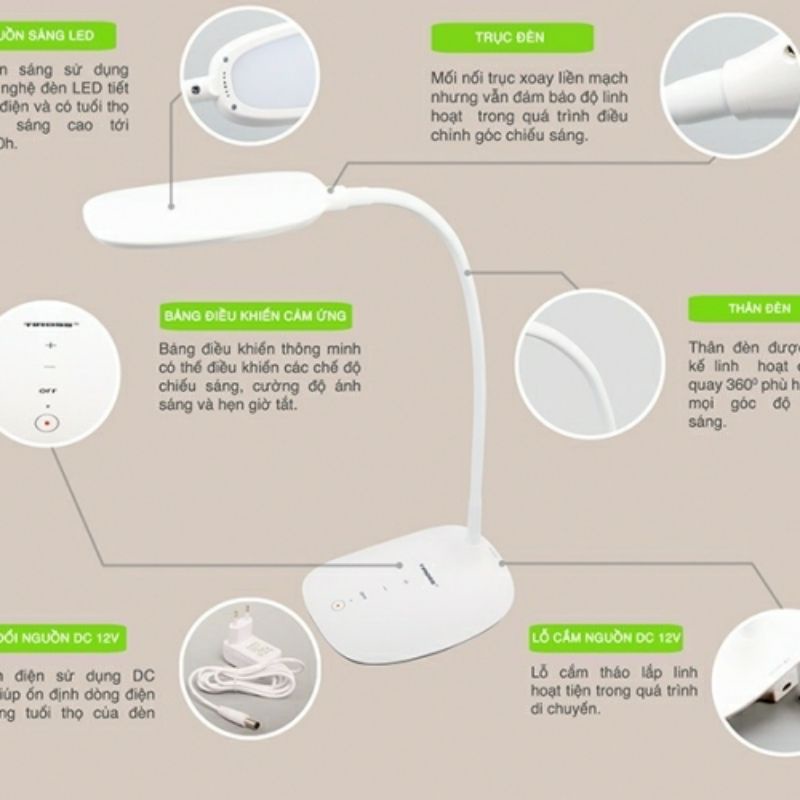 Đèn bàn LED Tiross TS1804 màu sữa chống cận