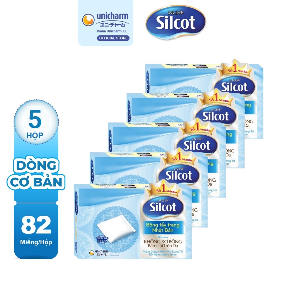 Combo 5 Hộp bông trang điểm Silcot 82 miếng/hộp