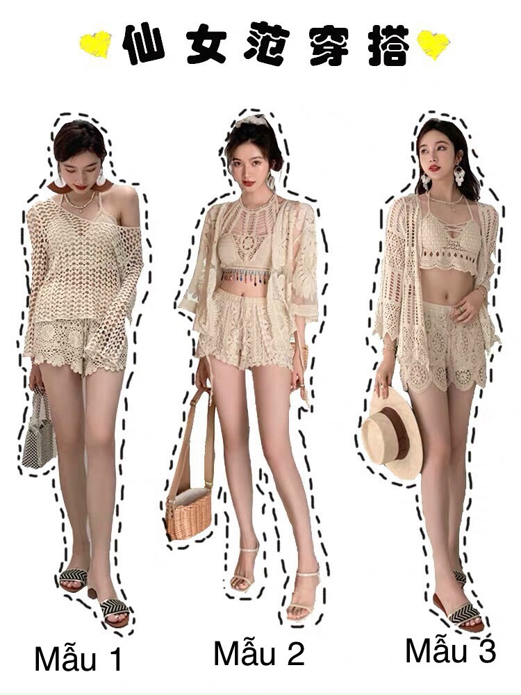 Set 3 món bikini kèm áo choàng đi biển cực hot