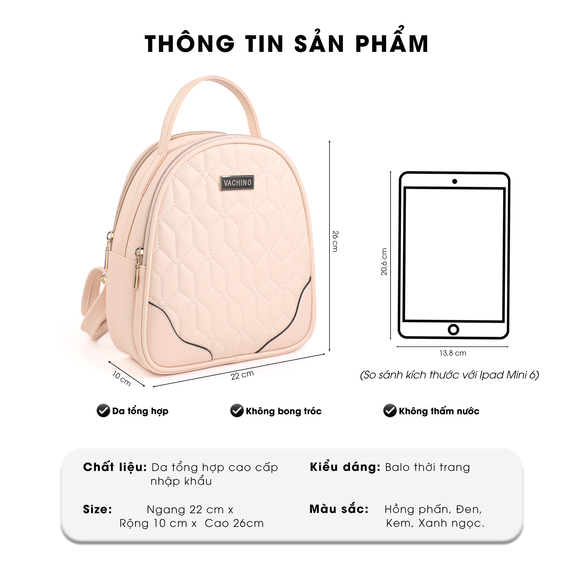 Balo da nữ thời trang cao cấp VACHINO-BG013