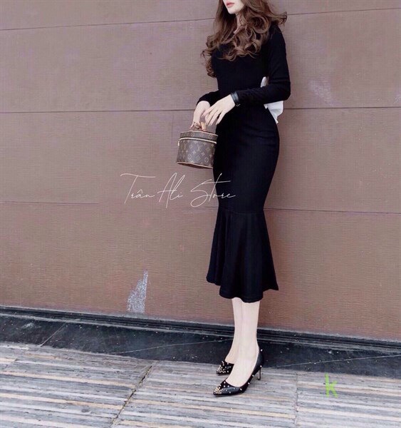 ĐẦM BODY ĐUÔI CÁ TAY DÀI CỘT NƠ LƯNG NỮ TÍNH