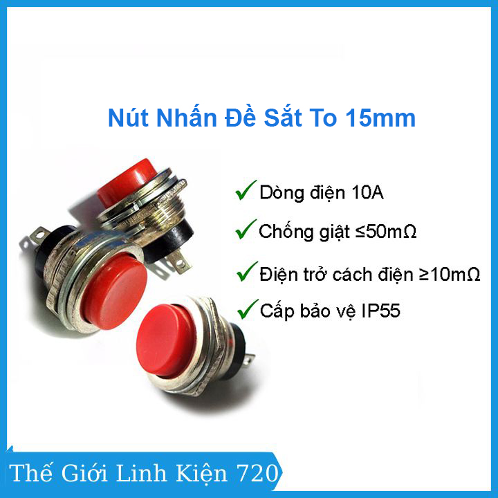 Bộ 3 nút nhấn đề sắt loại to 15mm- màu sắc ngẫu nhiên đỏ xanh