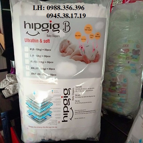 [ Hỏa tốc bán sỉ HN ] Tã bỉm quần Hipgig 50 miếng siêu thấm hút đủ size cho bé M L XL XXL XXXL