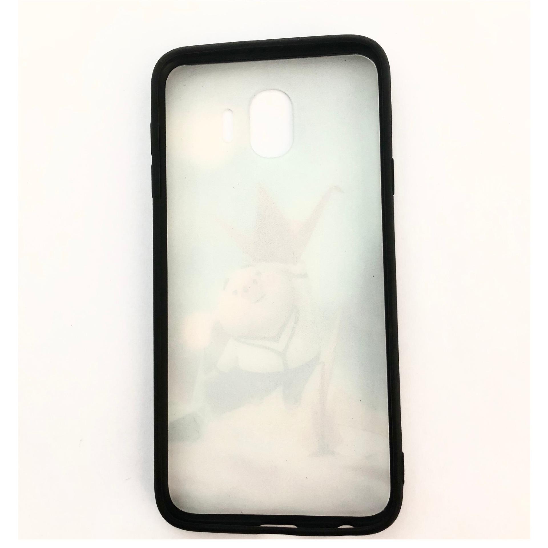 Ốp cứng viền dẻo Samsung J4 (2018) (Thân trắng -  viền đen - in hình siêu cute)