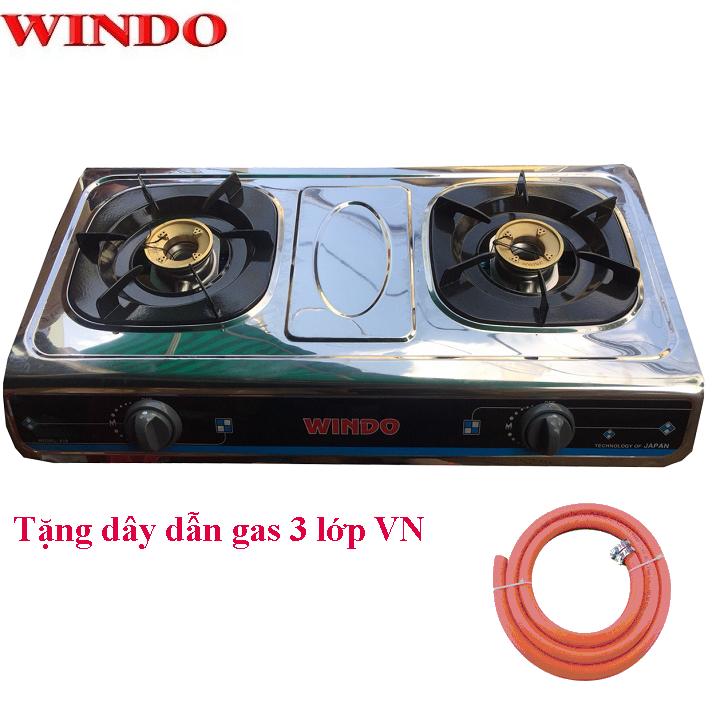 Bếp gas đôi mặt Inox Windo +Tặng dây dẩn gas 3 lớp