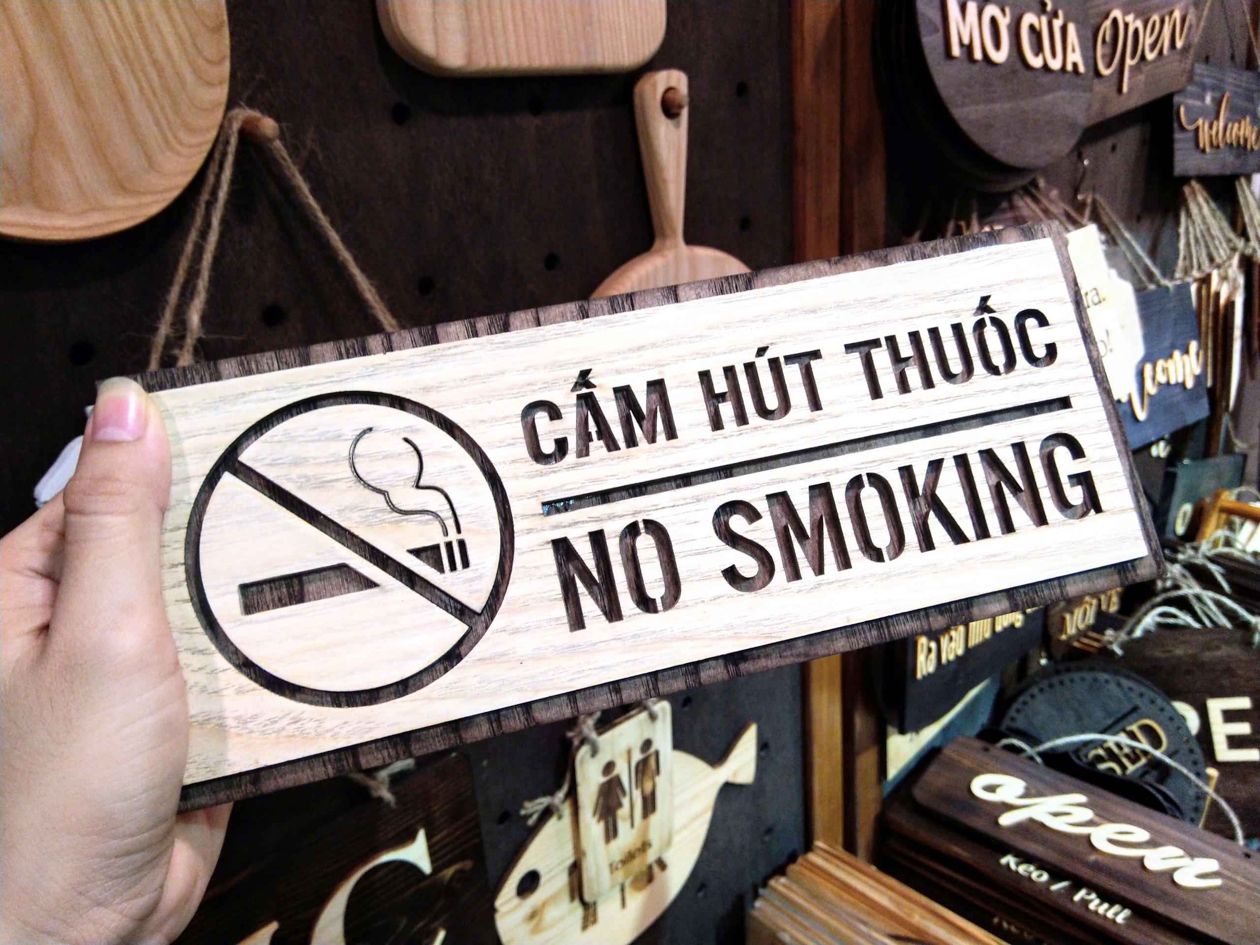 Bảng gỗ NO SMOKING - SMOKING ZONE  - Xưởng LUXI decor