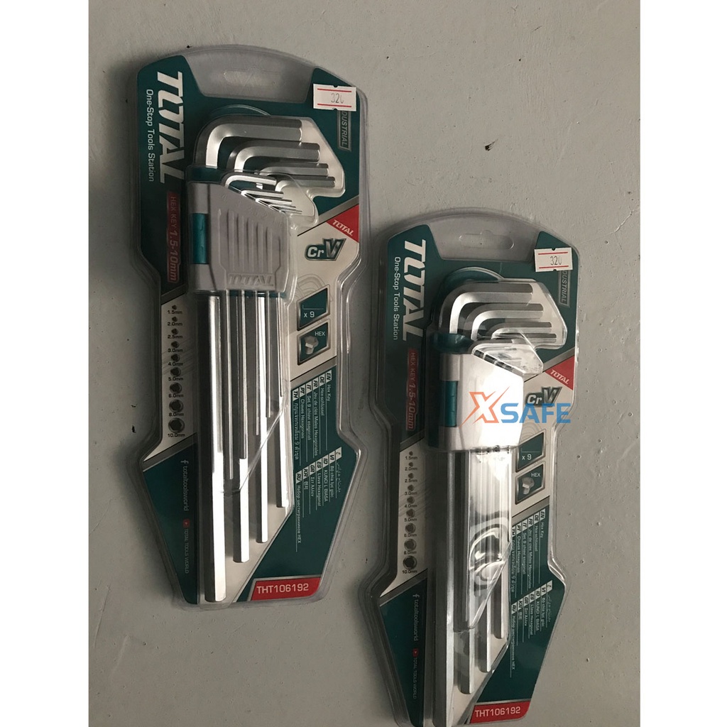 Bộ khóa lục giác đầu bằng dài TOTAL THT106192 Lục giác thép Cr-V chắc chắn, chống gãy cong, nhỏ gọn