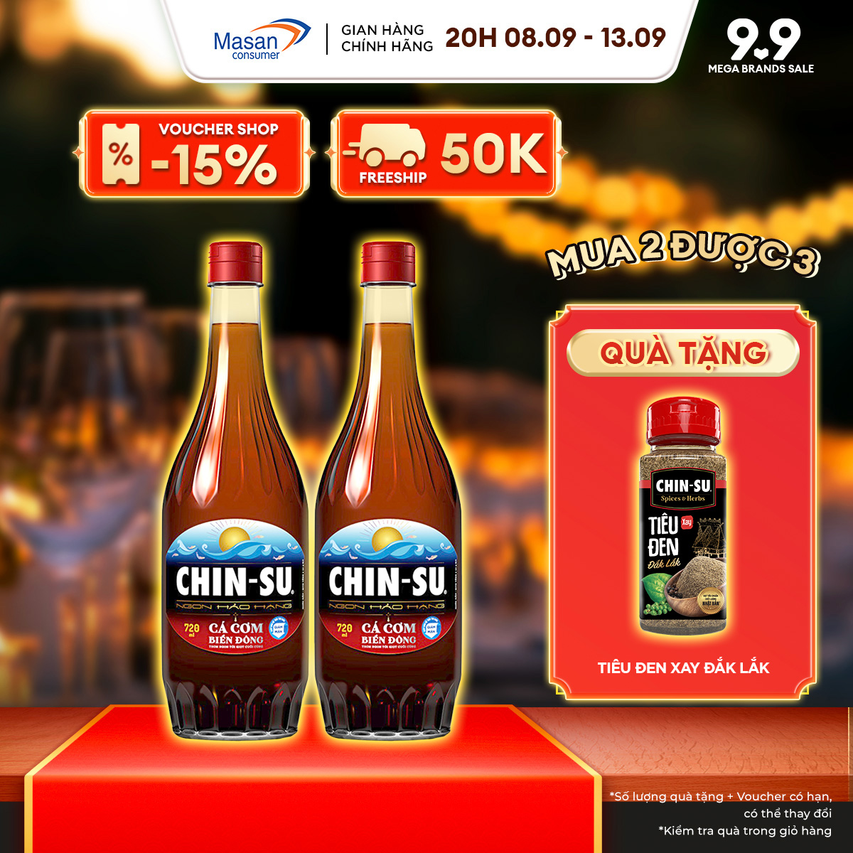 CHỈ TRONG 20H 08.09 13.09 VOUCHER 17 CHO ĐƠN 199K Combo 2 Nước Mắm CHINSU Cá Cơm Biển Đông Chai 720ml