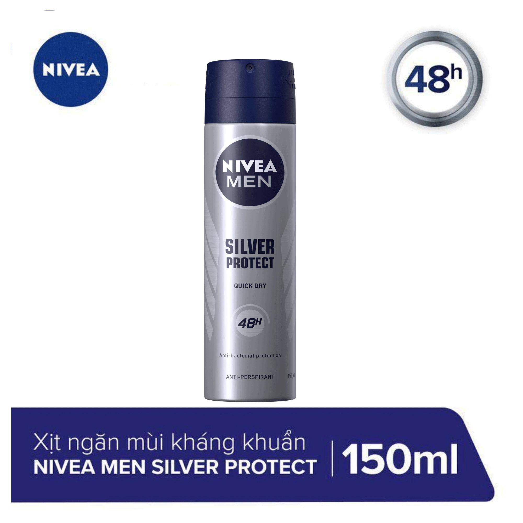 [HCM]Xịt Ngăn Mùi Ngăn Khuẩn Gây Mùi Vượt Trội Dành Cho Nam Nivea Men Silver Protect 150ml - 82959