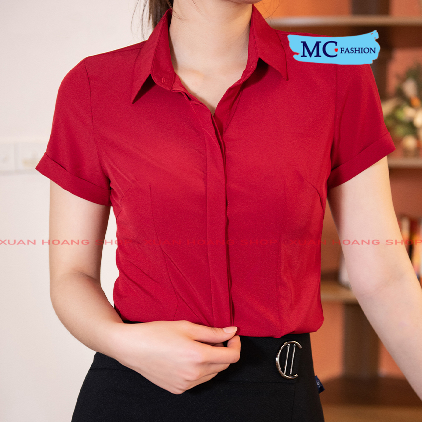 Áo Sơ Mi Nữ Công Sở Mc Fashion, A208, Size S, M, L, Xl, 2xl, Màu Xanh Than, Đen, Tím, Trắng, Hồng, Đỏ, Đẹp, Tay Ngắn Cộc