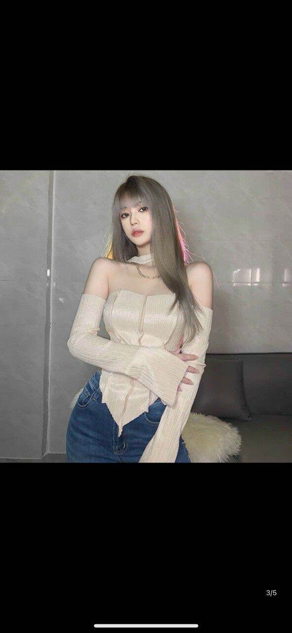 Áo kiểu tay dài kèm chocker sang xịn