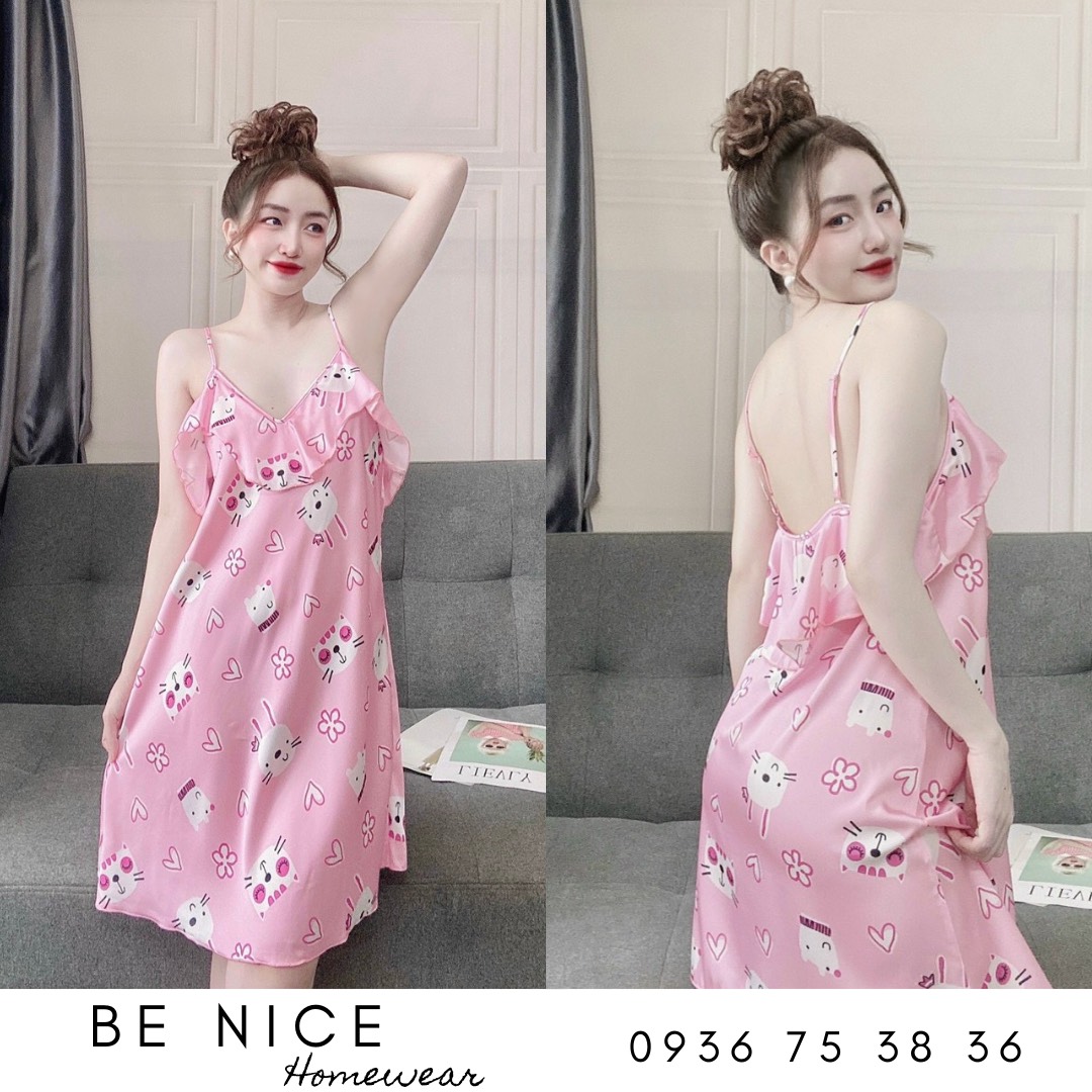 Váy lụa 2 dây mặc nhà cổ bèo xinh
