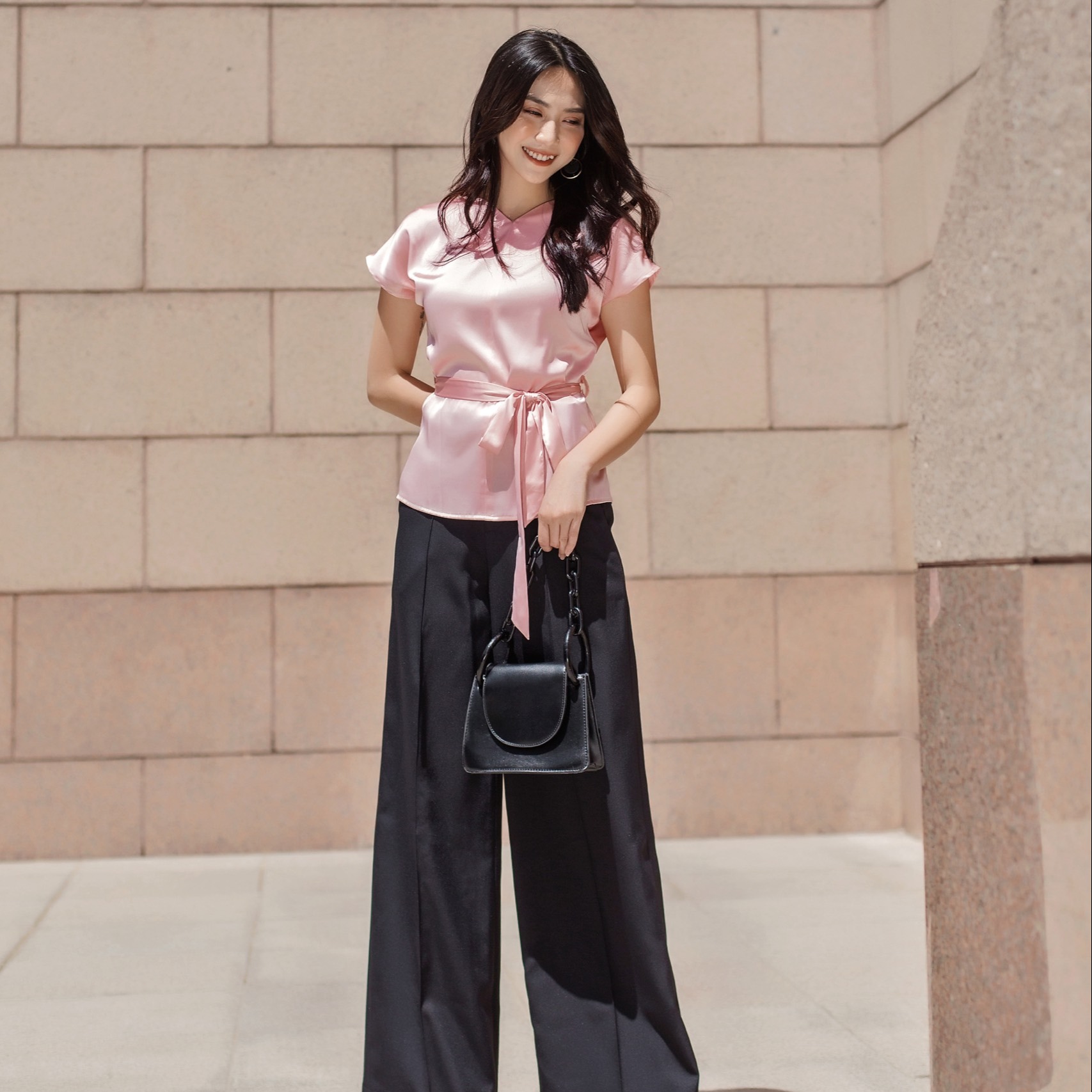 CLOTHERRACK Quần suông lé mí All black/white pant