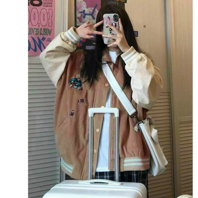 Áo Khoác Nhung Gân Kiểu BomBer Cổ Bẻ Xinh Xắn,Form Áo Dưới 70kg Nha-shopsigiare1