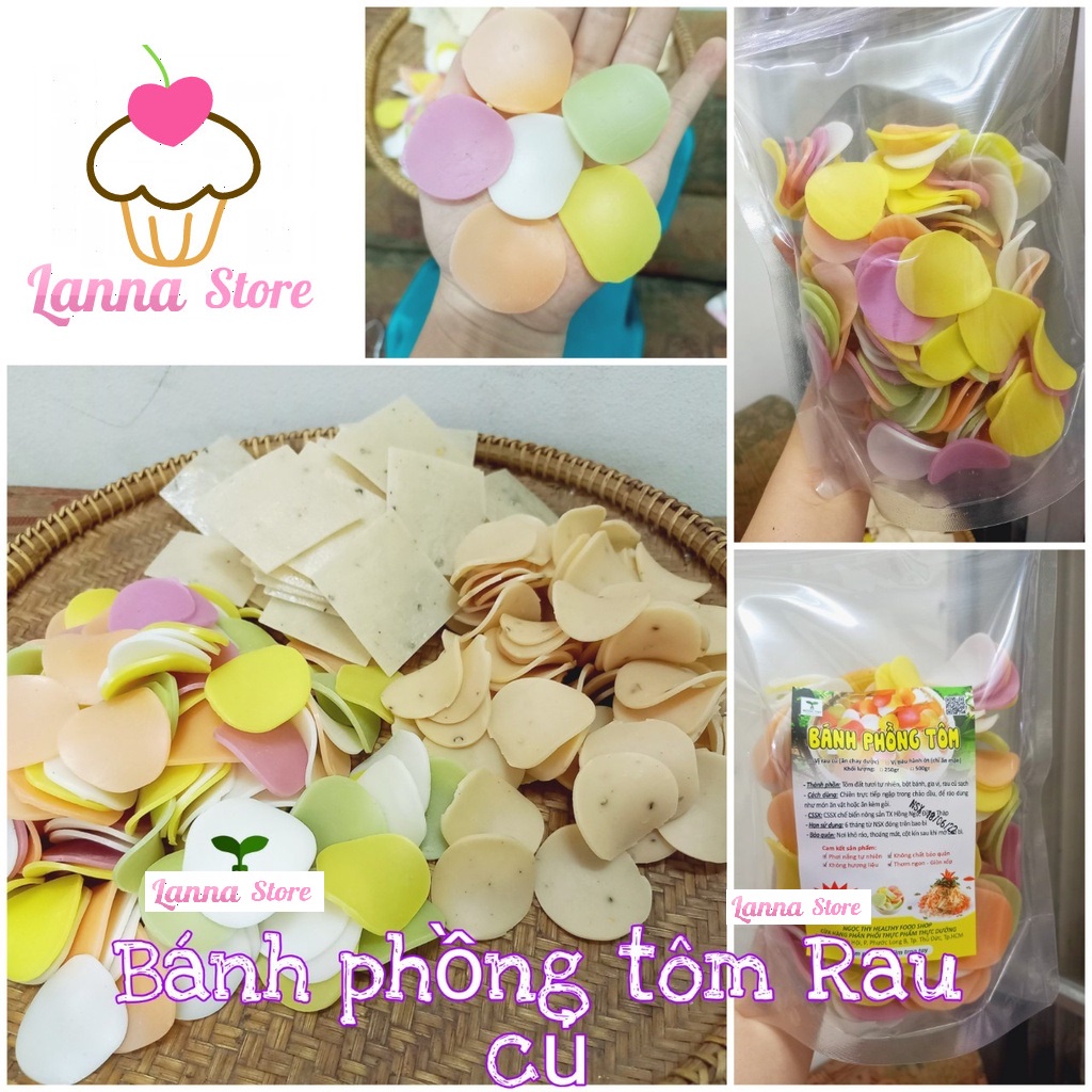 Bánh phồng tôm rau củ màu tự nhiên gạo lứt ăn chay ăn mặn - gói 500gr