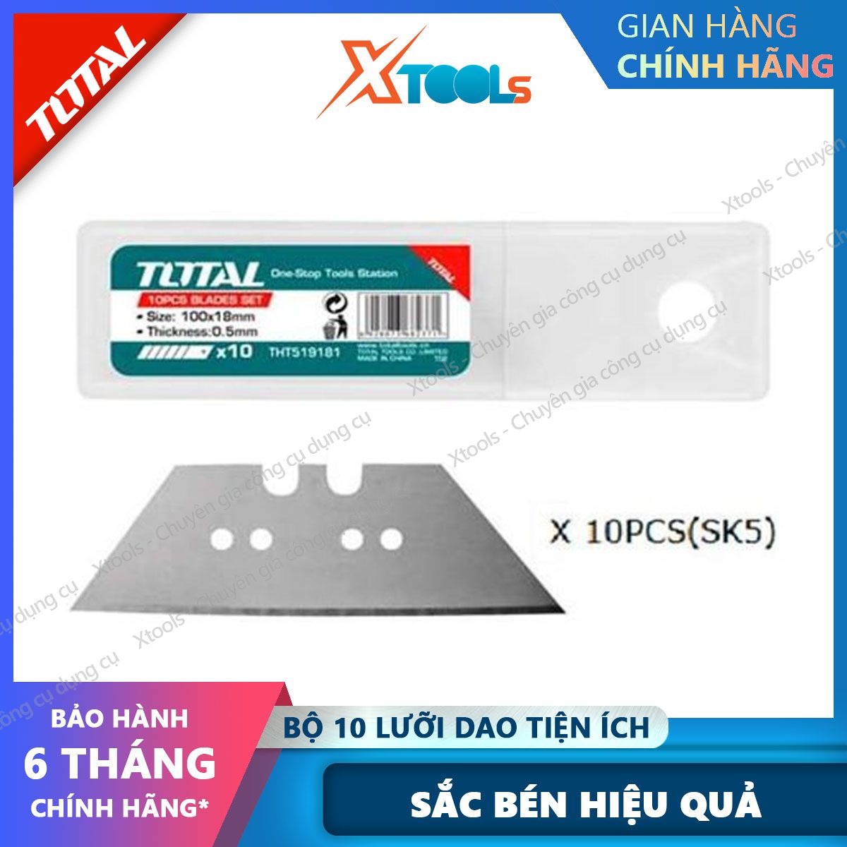 Bộ 10 dao rọc giấy tiện dụng TOTAL THT519611 Lưỡi dao siêu bén kích thước lưỡi: 61x19mm