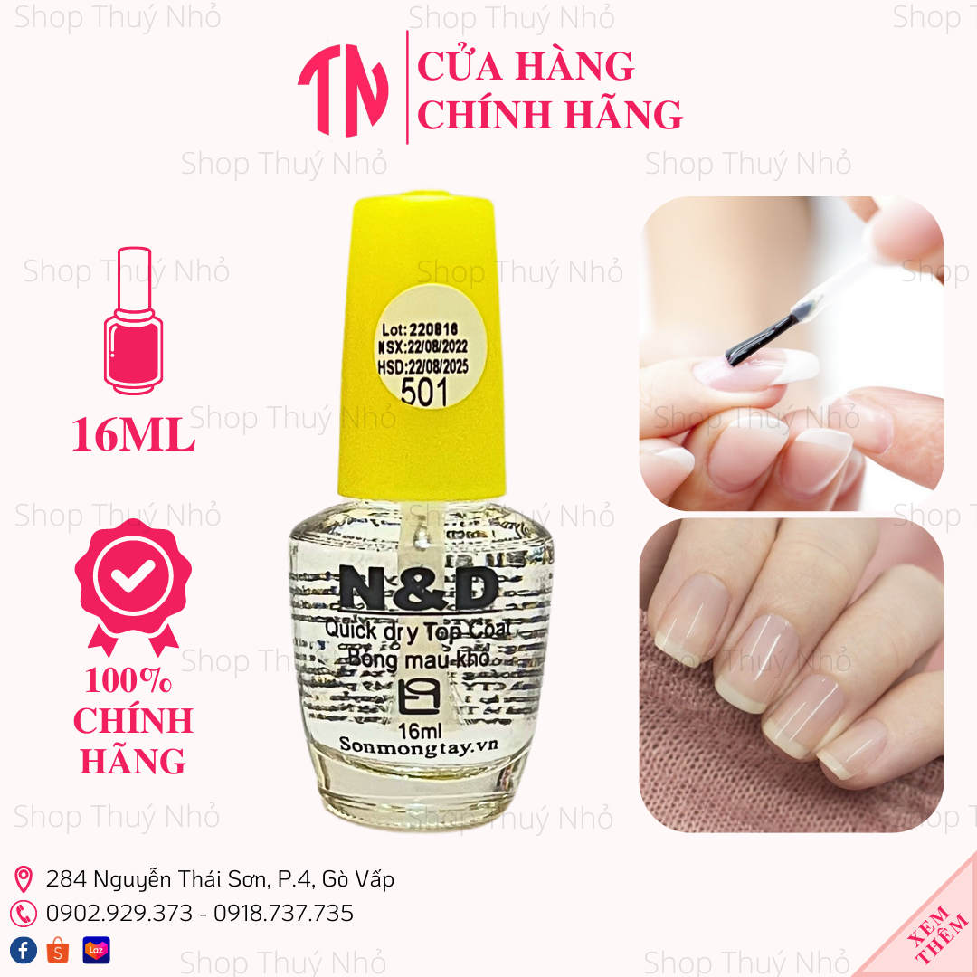 [CHÍNH HÃNG] Sơn bóng mau khô nắp vàng N&D Thanh Bình 16ml dụng cụ làm móng tay nghệ thuật chuyên nghiệp nail