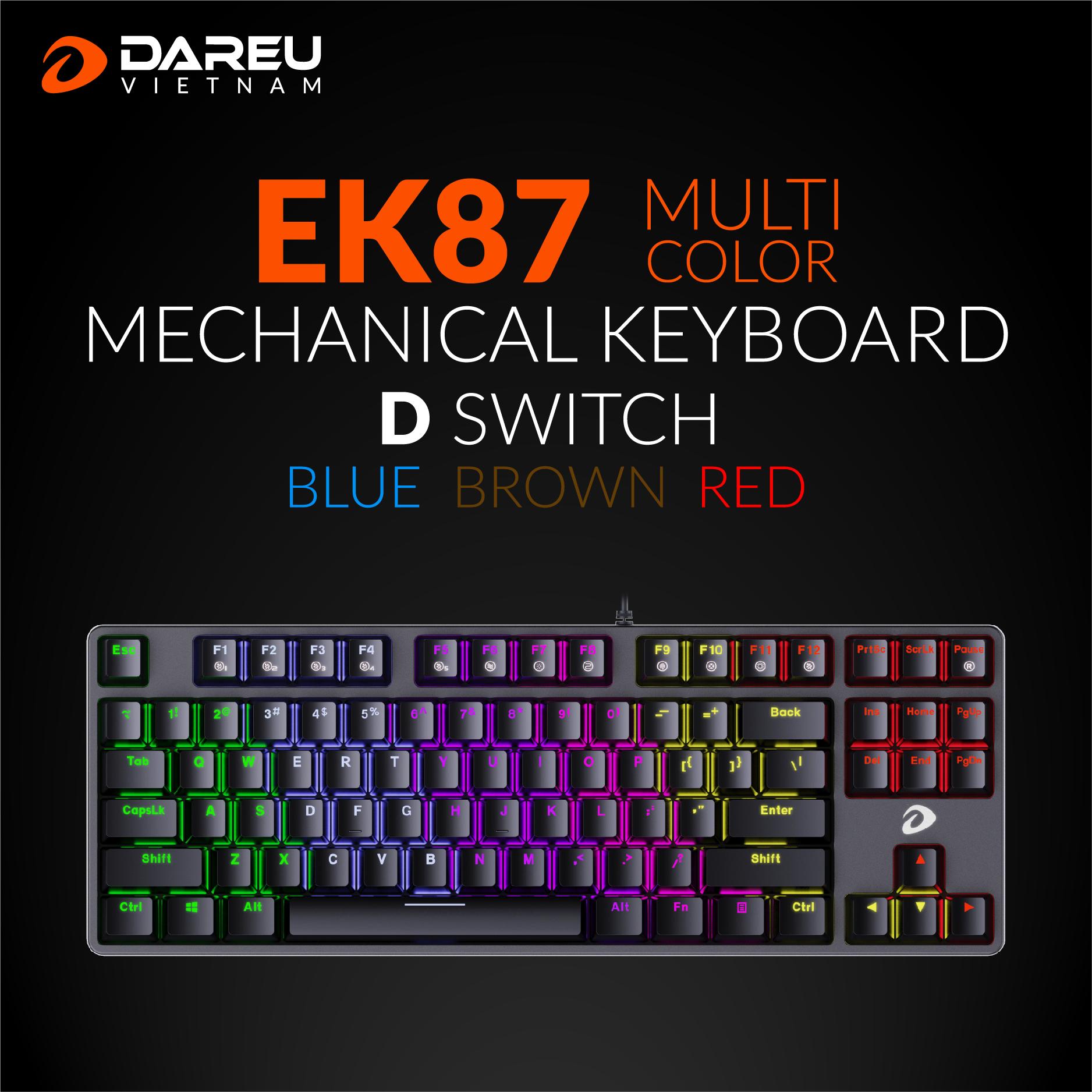 Phím cơ DareU EK87 Multi Color Black Red Switch (Bản mới nhất năm 2021 của DareU EK87)