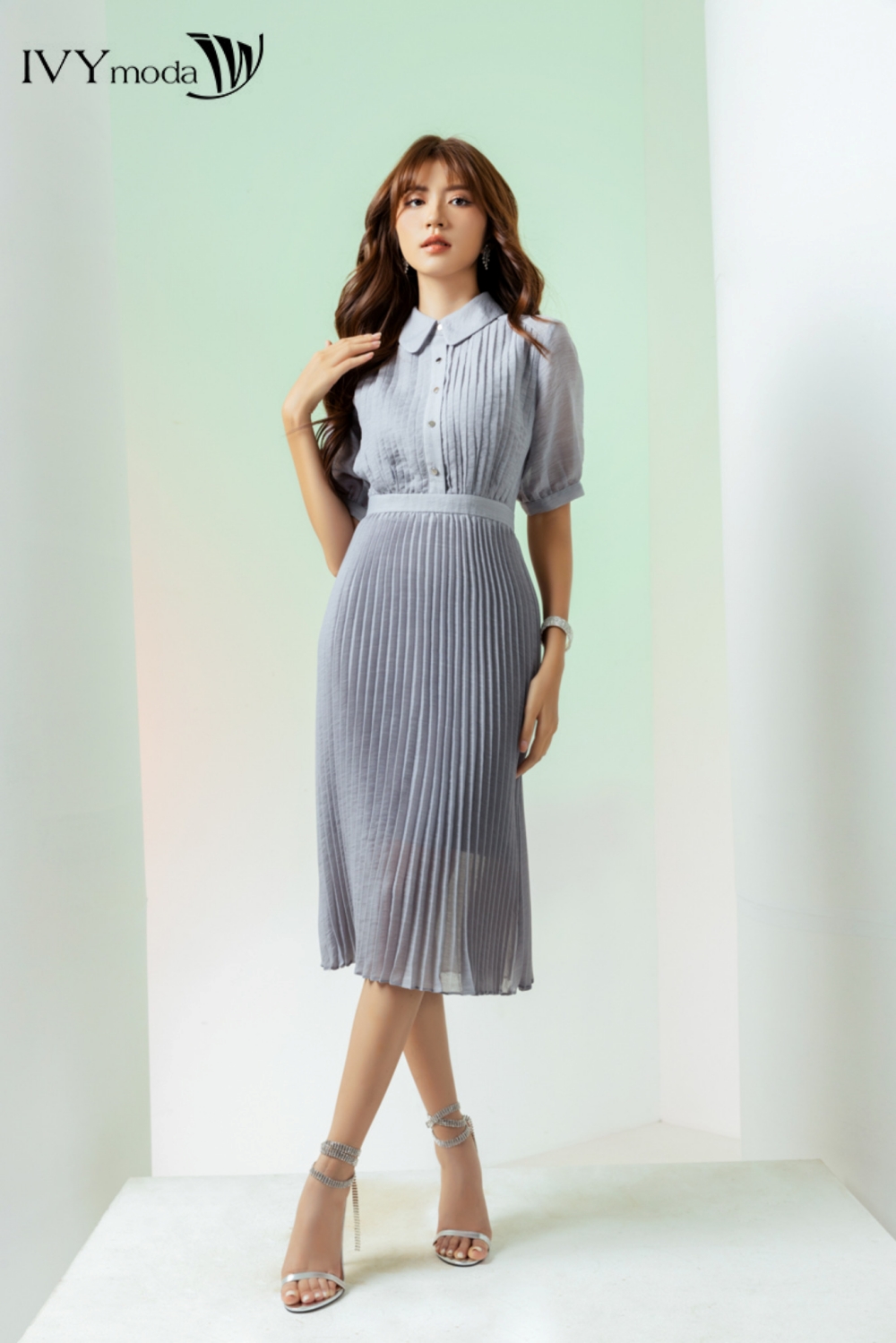 Đầm voan dập ly IVY moda MS 48M7283