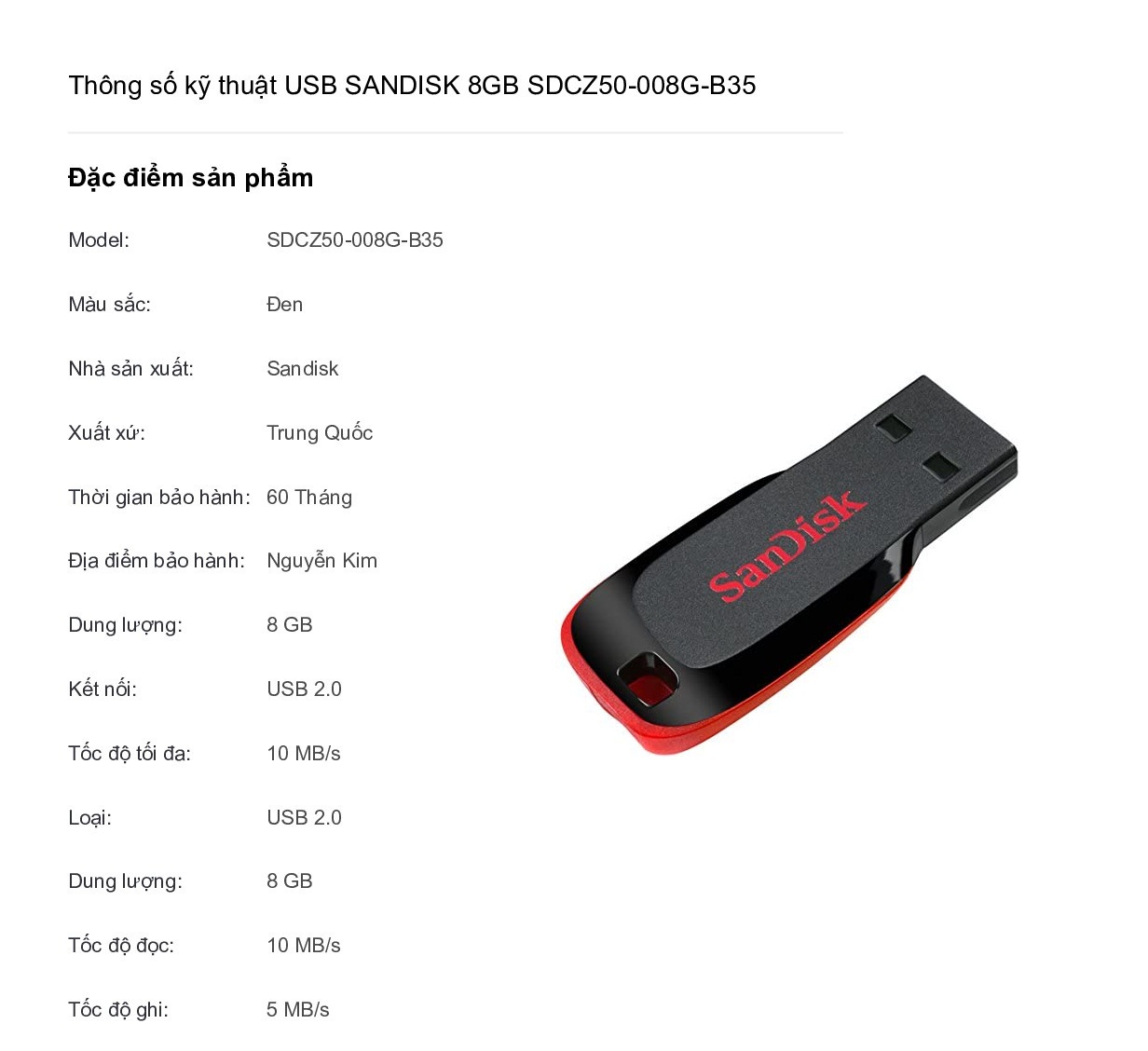 USB SANDISK 8GB SDCZ50-008G-B35