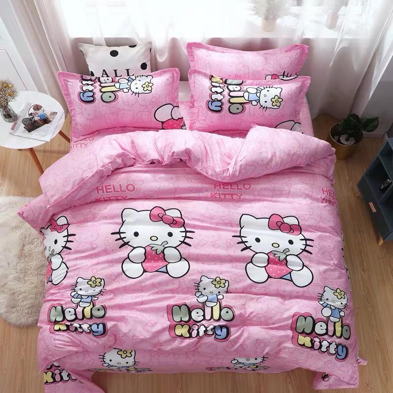 Bộ ga và 2 vỏ gối Cotton Poly Mẫu KITTY THIÊN THẦN