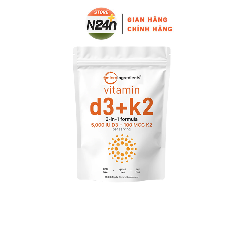 Microingredients Vitamin D3 + K2 - Viên uống bổ sung Vitamin D 300 Viên