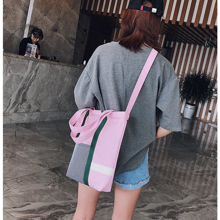 Túi tote vải canvas phối sọc hàng QC