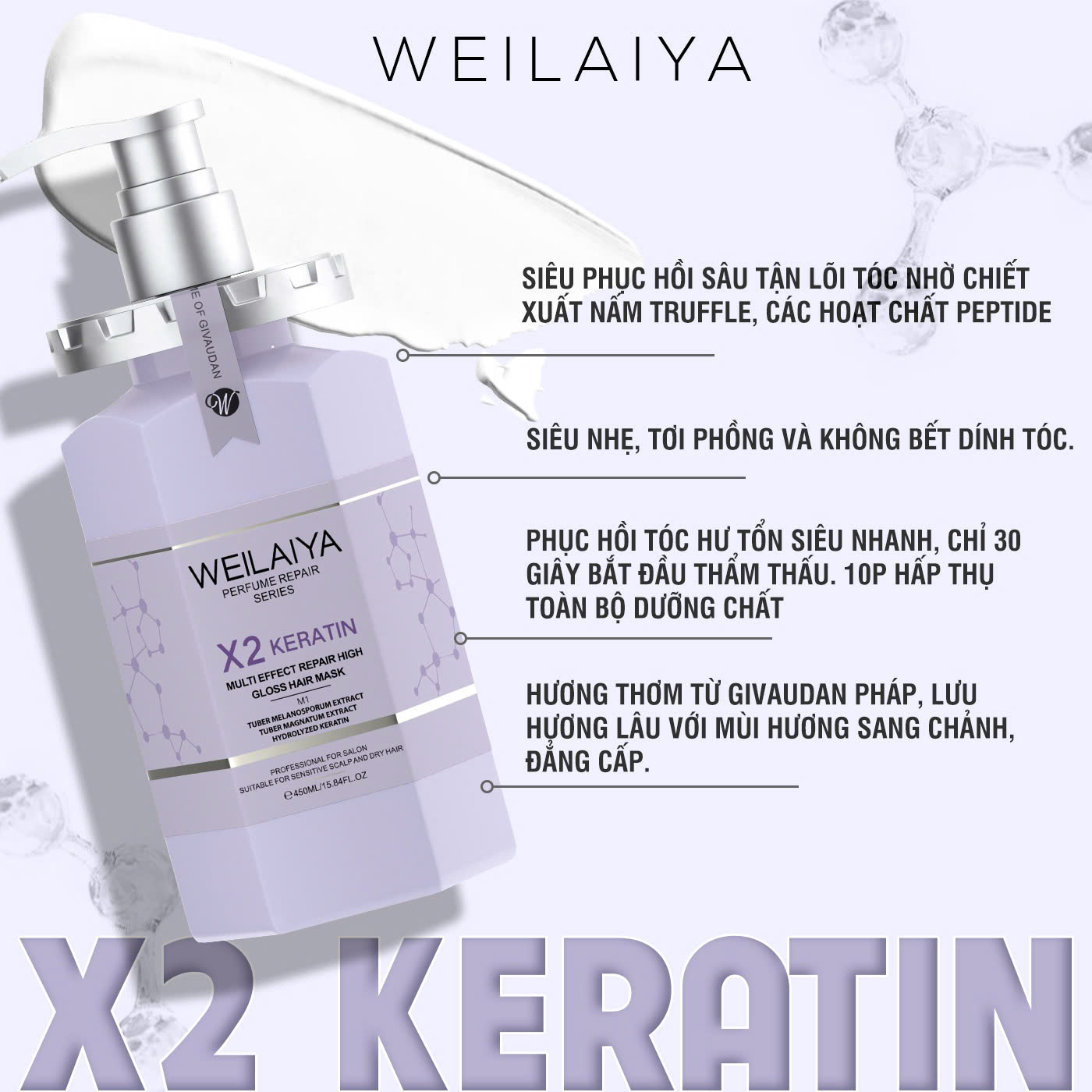 Dầu Hấp Tóc Phục Hồi Đa Tầng Weilaiya 450ml - X2 Keratin