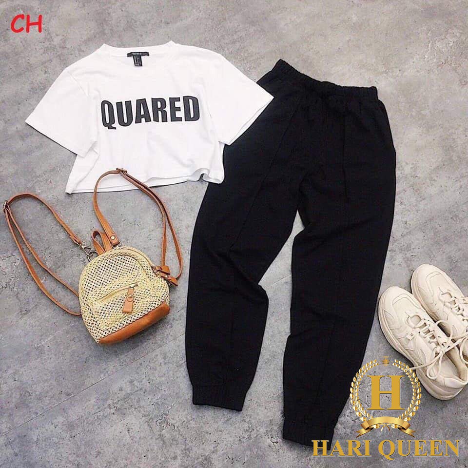 Sét áo croptop Quared + quần bom đen COH0820