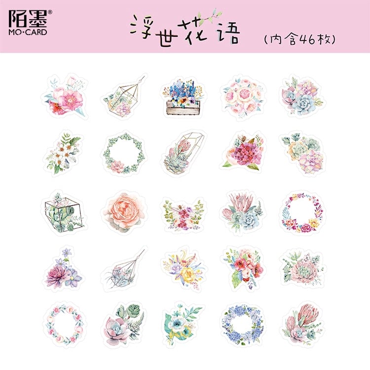 Hộp 45 Sticker Dán Các Loài Hoa