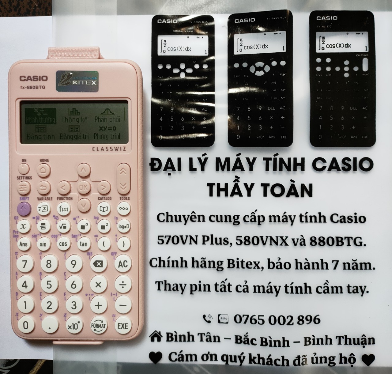Combo máy tính Casio 880BTG Hồng và Cẩm nang HDSD