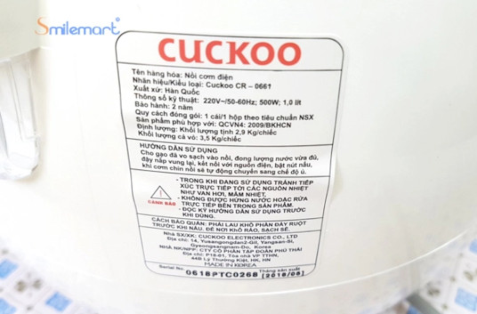 [BH chính hãng 2 NĂM] Nồi cơm điện Cuckoo CR-0661, 1.08L, 500W, nồi Hàn Quốc