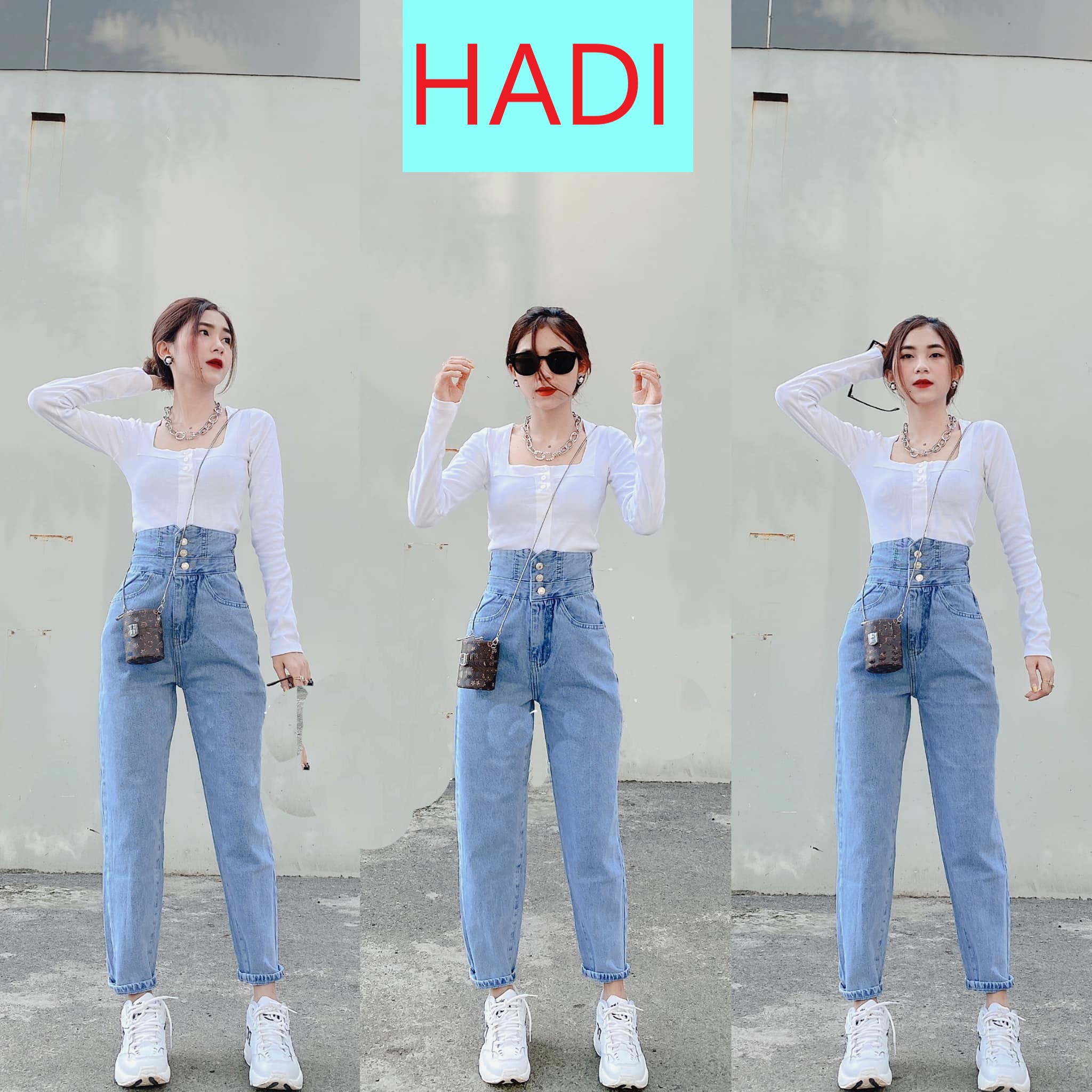 QUẦN BAGGY JEAN NỮ LƯNG CAO 3 NÚT VẠT CHÉO SAU LƯNG CAO XỊN SÒ MÀU XANH NHẠT LAI CUỐN CAO CẤP HADI CHẤT VẢI DÀY DẶN, THỜI TRANG CUỐN HÚT MỌI ÁNH NHÌN-TM202