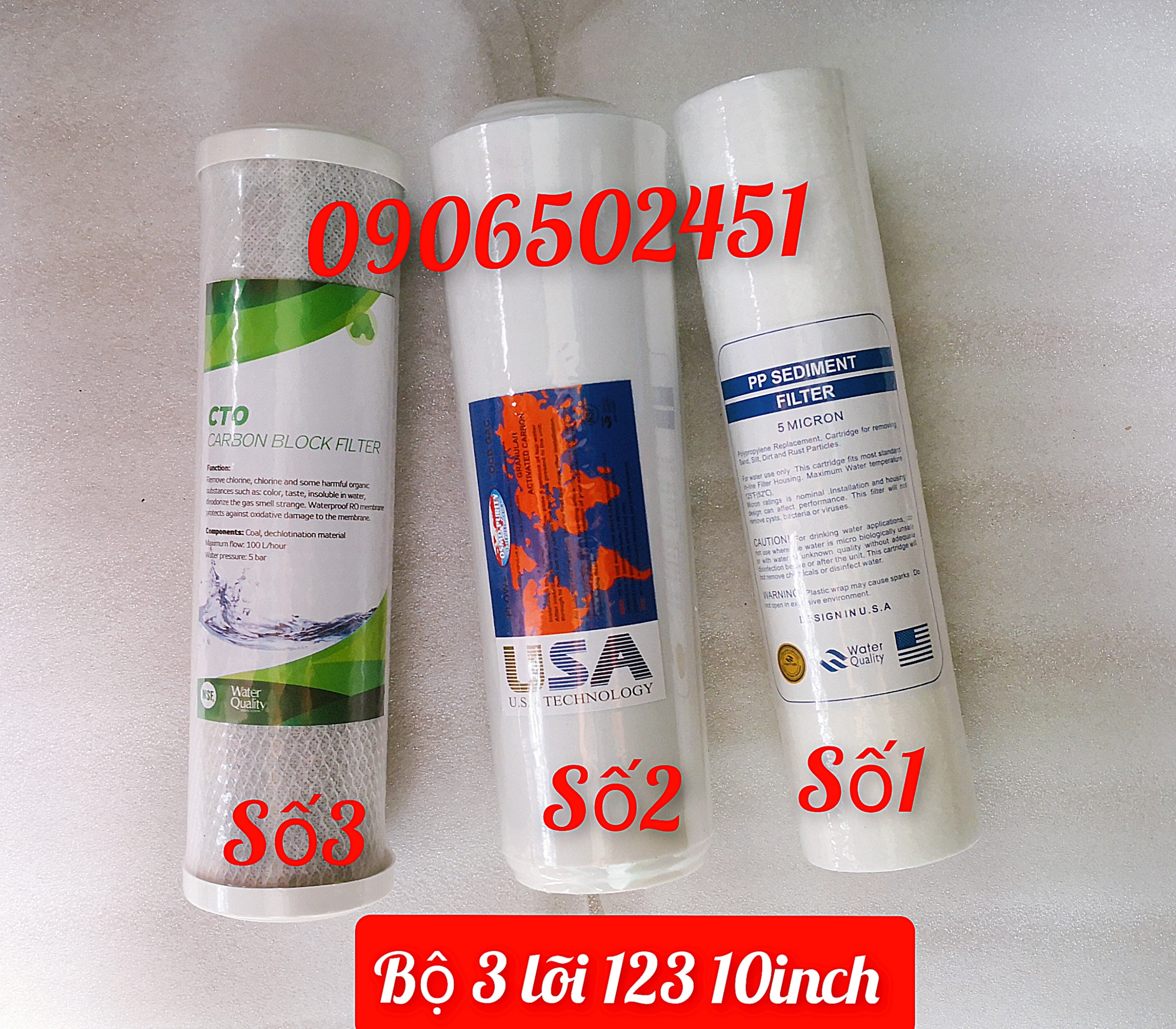 [HCM]Combo Bộ sản phẩm 6 lõi lọc (gồm 4 lõi lọc số 1 & 1 lõi số  2 & 1 lõi số 3) 10inch
