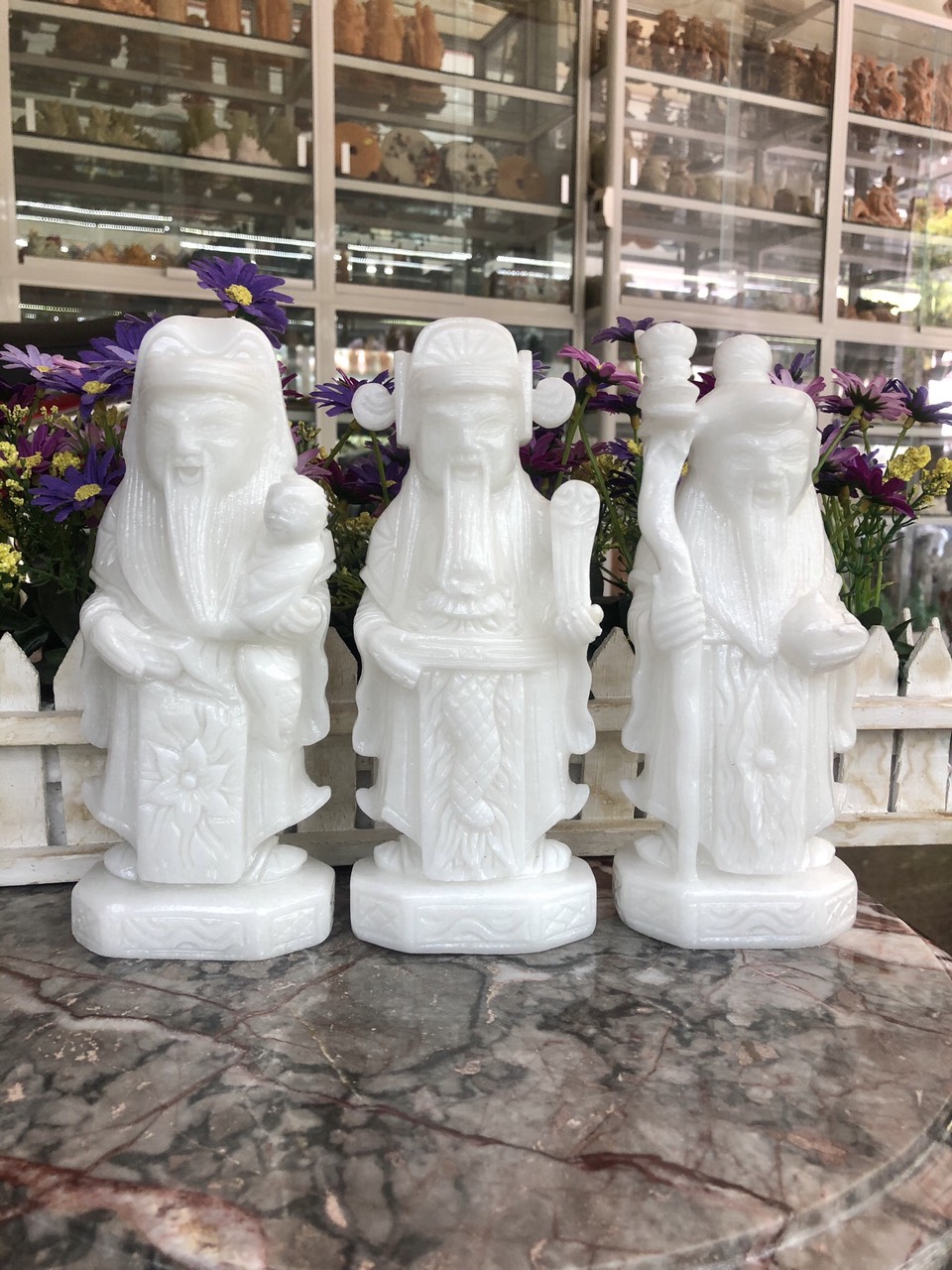 Bộ tượng tam đa phúc lộc thọ đá cẩm thạch trắng - cao 20 cm