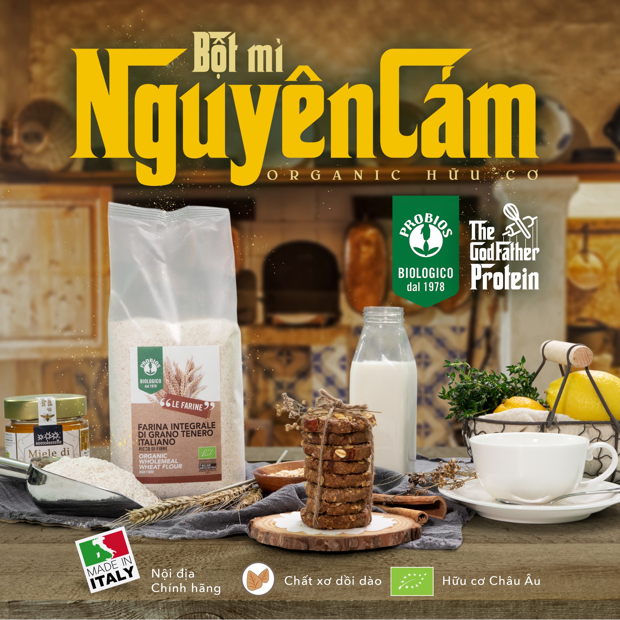 Bột mì đa dụng (bột số 11) và nguyên cám hữu cơ Probios - 1kg
