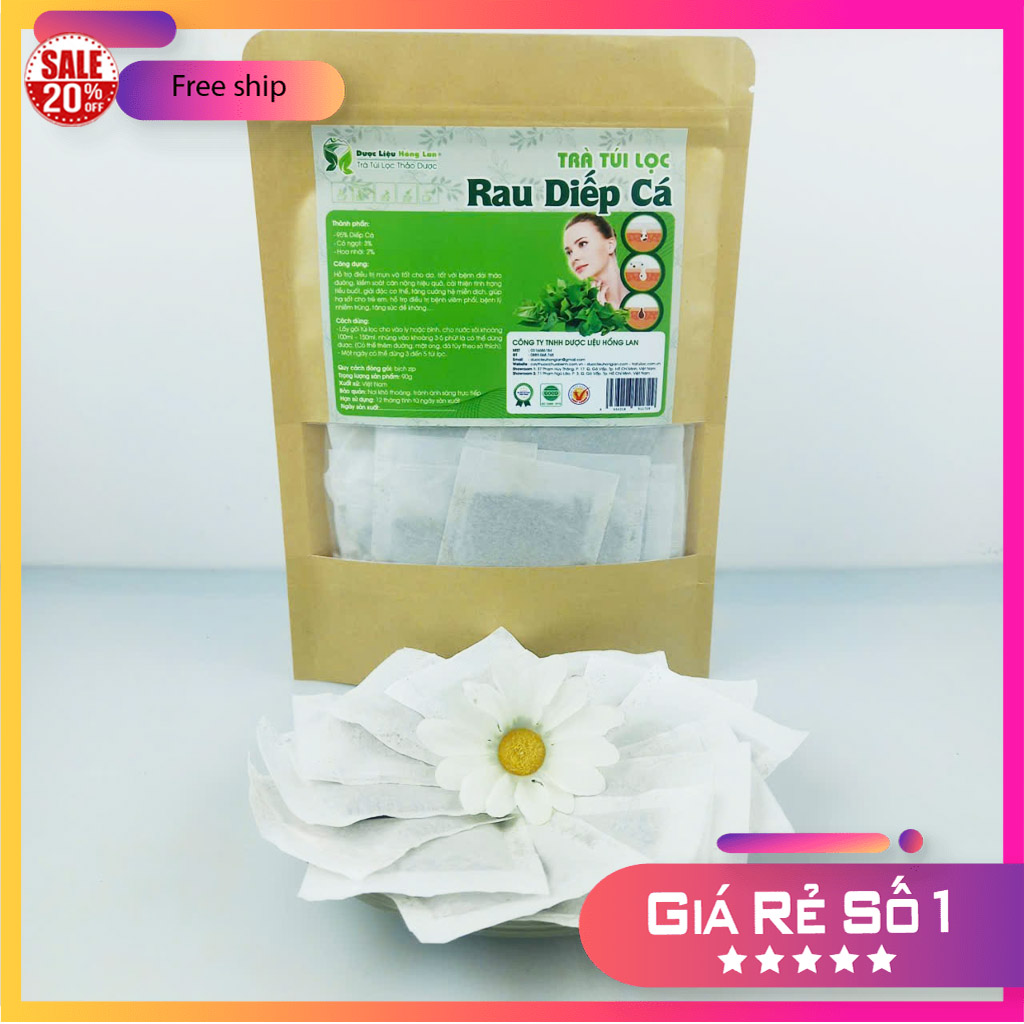 Trà Túi Lọc Diếp Cá túi zip 90g - (Giải độc cơ thể, điều trị mụ.n và tốt cho da, kiểm soát cân nặng hiệu quả, tốt với bệnh đái tháo đường, tăng sức đề kháng & hệ miễn dịch,...) Thành phần: