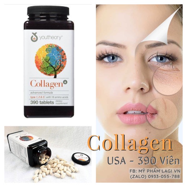 Collagen 390 viên collagen Youtheory Advanced Type 1,2&3