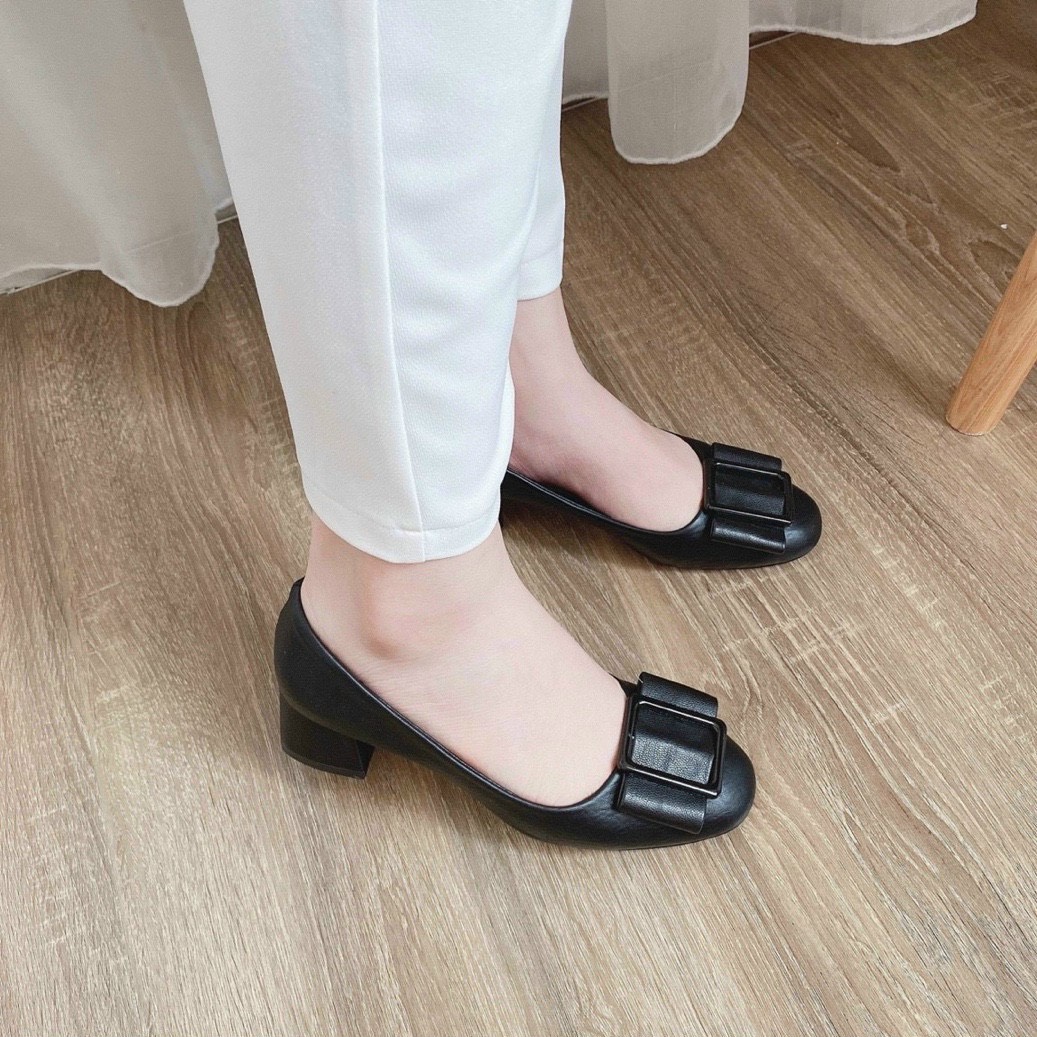 giày nữ giày búp bê đế vuông da lì cao cấp