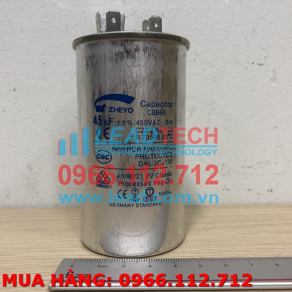 Tụ điện zheyo cbb65 45uf 450vac jack cắm - tụ điện cho máy lạnh, máy bơm